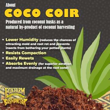 FoxFarm Bush Doctor Coco Loco Potting Mix, 2cu ft - Extends Your Watering Schedule, Triple-Washed to Reduce Salt Content - Perfect for Cultivating Healthy Plants