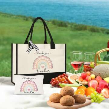 AYGE Teacher Gifts - Fun Tote & Makeup Bag Set for Teachers