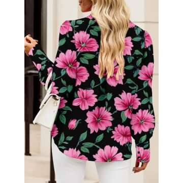 EVALESS Women's Fashion 2023 Long Sleeve Shirt - Cute Print, Black Button Down, V Neck, Dressy Casual Boho, Small