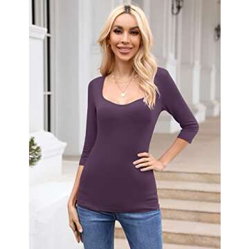 Micoson Women's 3/4 Length Sleeve Sweetheart Neckline Top - Versatile & Flattering Gray