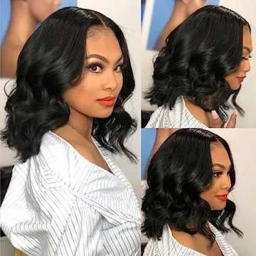 Ahaisy Glueless Bob Wig Human Hair Pre Plucked Pre Cut Wear and Go Body Wave Short Bob Lace Front Wigs for Black Women Upgraded No Glue 4x4 Lace Closure (12 Inch)