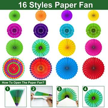 TURNMEON 30 Pcs Fiesta Mexican Party Decorations Set, 26 Colorful Hanging Paper Fans 4 Cinco De Mayo Pom Poms for Taco Tuesday Fiesta Party Supplies Decorations Luau Photo Props Carnival Birthday