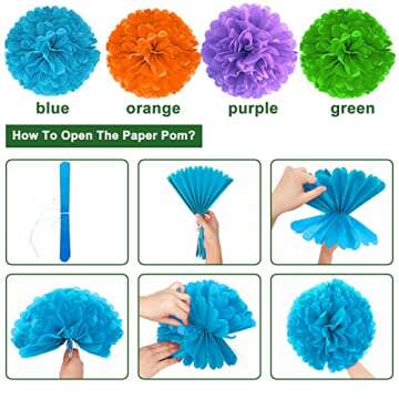 TURNMEON 30 Pcs Fiesta Mexican Party Decorations Set, 26 Colorful Hanging Paper Fans 4 Cinco De Mayo Pom Poms for Taco Tuesday Fiesta Party Supplies Decorations Luau Photo Props Carnival Birthday