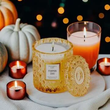 Chloefu LAN Pumpkin Chai Scented Candles Halloween Candles Gift, Farmhouse Candles for Home Scented, Luxury Scented Soy Jar Fall Candles with up to 55 Hour Long Lasting, Home Decor, 8.1oz