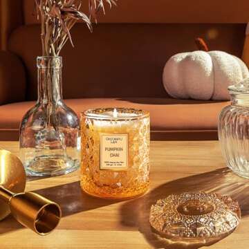 Chloefu LAN Pumpkin Chai Scented Candles Halloween Candles Gift, Farmhouse Candles for Home Scented, Luxury Scented Soy Jar Fall Candles with up to 55 Hour Long Lasting, Home Decor, 8.1oz