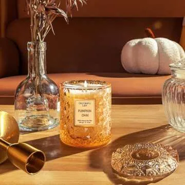 Chloefu LAN Pumpkin Chai Scented Candles Halloween Candles Gift, Farmhouse Candles for Home Scented, Luxury Scented Soy Jar Fall Candles with up to 55 Hour Long Lasting, Home Decor, 8.1oz