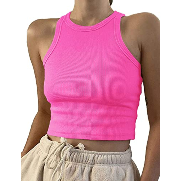 Artfish Neon Pink Sleeveless Crop Tank Top for Women