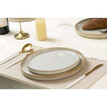 famiware Star Dinner Plates for 6, 10 inches Plate Set, Scratch Resistant, Stoneware Dinnerware, Kitchen Modern Rustic Serving Dishes, Cappuccino White