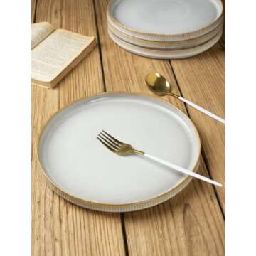 famiware Star Dinner Plates for 6, 10 inches Plate Set, Scratch Resistant, Stoneware Dinnerware, Kitchen Modern Rustic Serving Dishes, Cappuccino White