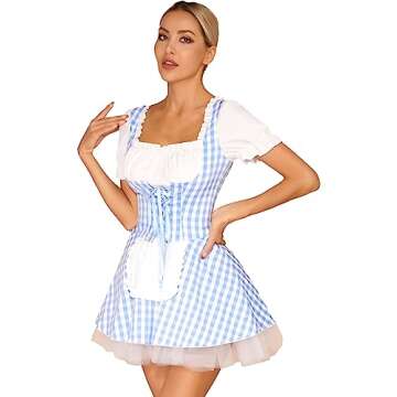 Lejafay Women Sexy French Maid Cosplay Costume Adult Halloween Party Maid Costume Fancy Dress Blue S...