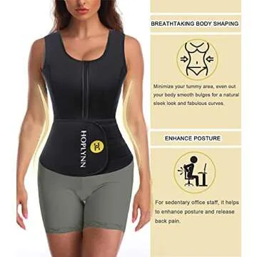 HOPLYNN Sauna Sweat Vest Waist Trainer Corset Trimmer Shaper Belt for Women, Neoprene Waist Cincher Stomach Tummy Shaper Black Medium
