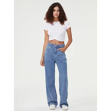 HDLTE Women Wide Leg High Waist Baggy Jeans for Style