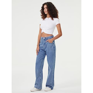HDLTE Women Wide Leg High Waist Baggy Jeans for Style