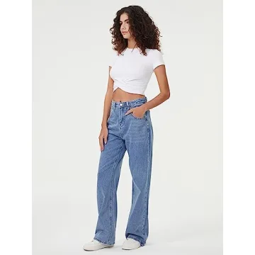 HDLTE Women Wide Leg High Waist Baggy Jeans for Style