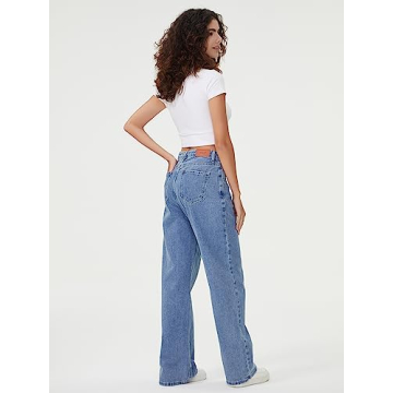 HDLTE Women Wide Leg High Waist Baggy Jeans for Style