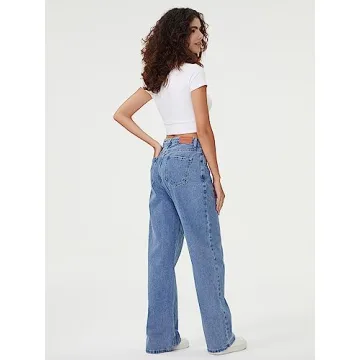 HDLTE Women Wide Leg High Waist Baggy Jeans for Style