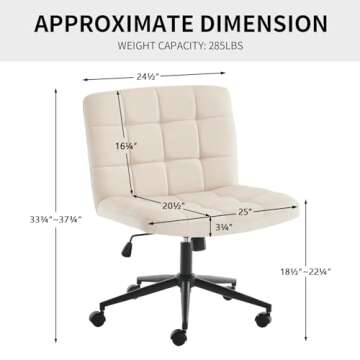 Furnimart Swivel Criss Cross Legged Chair with Wheels for Home Office, Wide Armless Desk Chair Heigh...