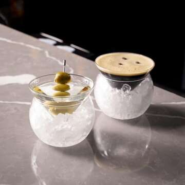 LEMONSODA Stemless Martini Glasses with Chiller - Elegant Cocktail Glass Set with Cavier Server Bowl...