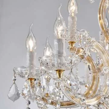 TMAFON Modern Gold Chandelier Light Fixture - Large Maria Theresa Crystal Chandeliers for Dining Room, Kitchen Island, Living Room, Bedroom, 15 Lights, 2 Layers