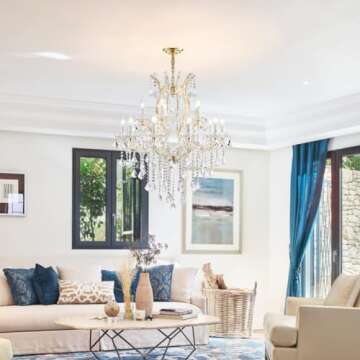 TMAFON Modern Gold Chandelier Light Fixture - Large Maria Theresa Crystal Chandeliers for Dining Room, Kitchen Island, Living Room, Bedroom, 15 Lights, 2 Layers