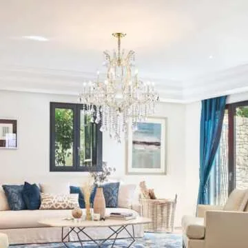 TMAFON Modern Gold Chandelier Light Fixture - Large Maria Theresa Crystal Chandeliers for Dining Room, Kitchen Island, Living Room, Bedroom, 15 Lights, 2 Layers