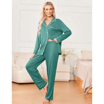 Ekouaer Women's Pajama Sets Soft Lounge Set in Aqua Green