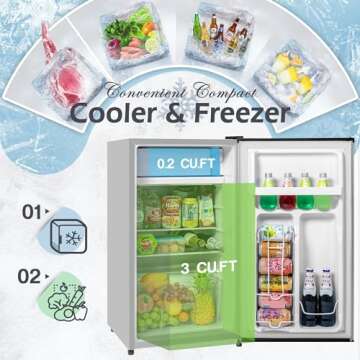 Manastin Mini Fridge with Freezer, 3.2Cu.Ft, Single Door Small Refrigerator, Energy-Efficient, Low Noise, Mini fridge for Bedroom Dorm and Office, Moonlight Silver
