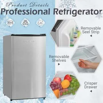 Manastin Mini Fridge with Freezer, 3.2Cu.Ft, Single Door Small Refrigerator, Energy-Efficient, Low Noise, Mini fridge for Bedroom Dorm and Office, Moonlight Silver