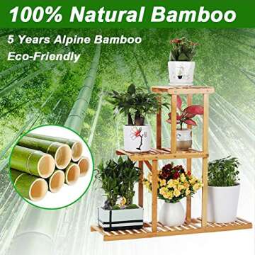 Bamboo Plant Stand Rack 3 Tier Indoor&Outdoor Multiple Flower Pot Holder Shelf Planter Display Shelving Unit for Patio Garden, Living Room, Corner Balcony and Bedroom (6 Flowerpots)