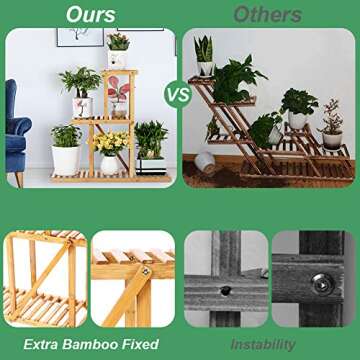 Bamboo Plant Stand Rack 3 Tier Indoor&Outdoor Multiple Flower Pot Holder Shelf Planter Display Shelving Unit for Patio Garden, Living Room, Corner Balcony and Bedroom (6 Flowerpots)