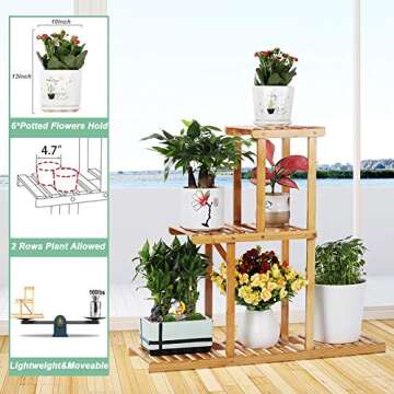Bamboo Plant Stand Rack 3 Tier Indoor&Outdoor Multiple Flower Pot Holder Shelf Planter Display Shelving Unit for Patio Garden, Living Room, Corner Balcony and Bedroom (6 Flowerpots)