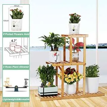 Bamboo Plant Stand Rack 3 Tier Indoor&Outdoor Multiple Flower Pot Holder Shelf Planter Display Shelving Unit for Patio Garden, Living Room, Corner Balcony and Bedroom (6 Flowerpots)