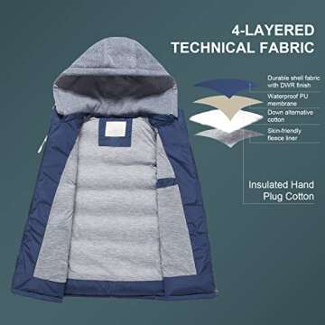 CREATMO US Womens Quilted Hooded Vest Outerwear Stand Collar Gilet For Spring Fall Winter Navy L