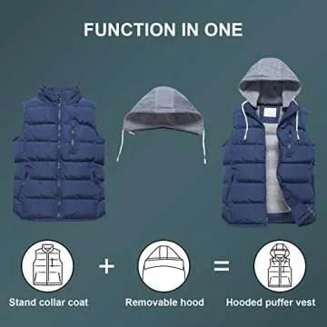 CREATMO US Womens Quilted Hooded Vest Outerwear Stand Collar Gilet For Spring Fall Winter Navy L