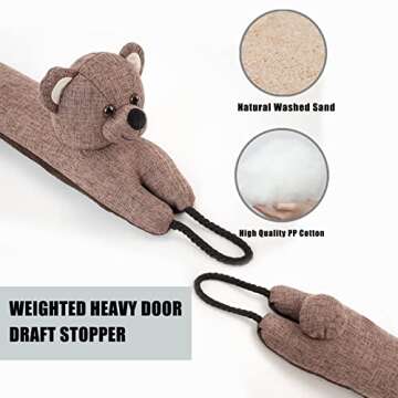 Marwood Under Door Draft Stopper Decorative Wind Stopper 36 inch for Door & Window, Weighted Animal Air Draft Stopper Snake Noise Blocker for Bottom of Door with Hanging Loops -Bear