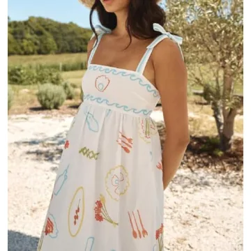 Women Graphic Maxi Cami Dress Flowy Beachwear for Summer