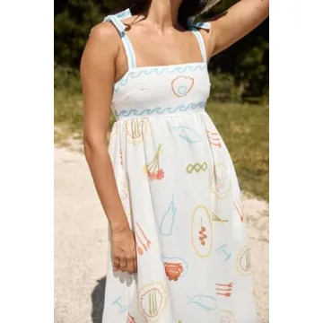 Women Graphic Maxi Cami Dress Flowy Beachwear for Summer