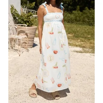 Women Graphic Maxi Cami Dress Flowy Beachwear for Summer