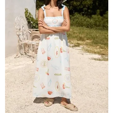 Women Graphic Maxi Cami Dress Flowy Beachwear for Summer