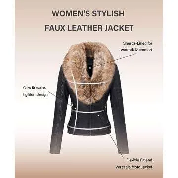 Stylish Women’s Faux Leather Short Jacket with Fur Collar