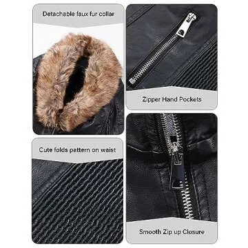 Stylish Women’s Faux Leather Short Jacket with Fur Collar
