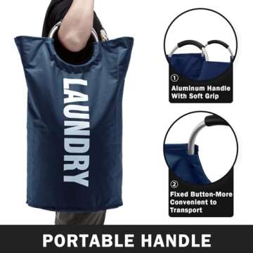 YOUDENOVA 100L Large Laundry Hampers with Handles, Collapsible Tall Clothes Baskets, Washing Bag for Bathroom, Bedrooms, College Dorm (Navy)