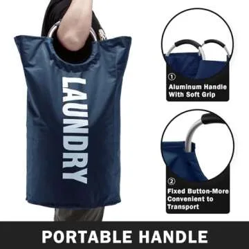 YOUDENOVA 100L Large Laundry Hampers with Handles, Collapsible Tall Clothes Baskets, Washing Bag for Bathroom, Bedrooms, College Dorm (Navy)