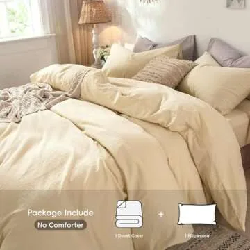 MooMee Bedding Duvet Cover Set - 100% Washed Cotton, Light Yellow, Twin Size