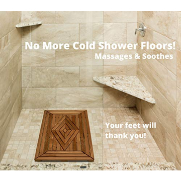 Designer Teak Shower Mat Large Water-Resistant Luxury