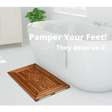 Designer Teak Shower Mat Large Water-Resistant Luxury