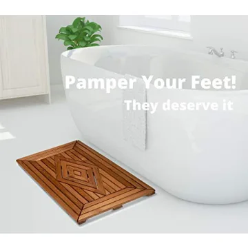 Designer Teak Shower Mat Large Water-Resistant Luxury