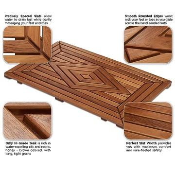 Designer Teak Shower Mat Large Water-Resistant Luxury