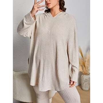 MakeMeChic Women's Plus Size Pajama Set Lounge Set Long Sleeve Hooded Tops Leggings Workout Sets Tracksuit Plus Beige 4XL