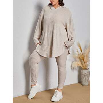MakeMeChic Women's Plus Size Pajama Set Lounge Set Long Sleeve Hooded Tops Leggings Workout Sets Tracksuit Plus Beige 4XL